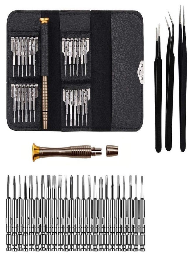 Wroughton 25 in 1 Precision Screwdriver Set Multi Pocket Repair Tool Kit with Black Leather Bag for Mobiles|Laptops|Electronics With Set of 3 ESD Non Magnetic Tweezers- Straight, Flat & Curved